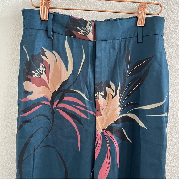 Zara Woman Silky Blue Floral Wide Leg Pants Contemporary US Small - Picture 4 of 11